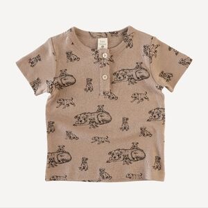 NWT 6Y Kate Quinn 🐕 short sleeve basic henley tee mocha pit bulls cotton dog